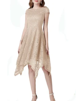 Women's Party Dress Lace Dress Cocktail Dress Midi Dress Black Pink Wine Short Sleeve Pure Color Lace Spring Fall Winter V Neck Fashion Winter Dress Wedding Guest Vacation 2023 S M L XL XXL -Party Prom Dresses Sales Store plrtvh1692180416941