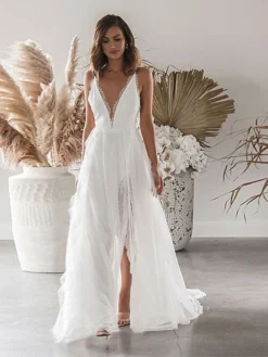 Women's Party Dress Lace Dress Swing Dress White Dress Long Dress Maxi Dress Sleeveless Pure Color Lace Spring Summer Deep V Romantic Party S M L XL -Party Prom Dresses Sales Store pooriw1683709196609