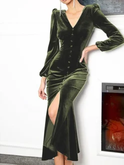 Women‘s Christmas Party Dress Velvet Dress Wedding Guest Dress Midi Dress Black Pink Wine Long Sleeve Pure Color Button Spring Fall Winter V Neck Fashion Winter Dress Office Evening Party 2023 19 Women‘s Christmas Party Dress Velvet Dress Wedding Guest Dress Midi Dress Black Pink Wine Long Sleeve Pure Color Button Spring Fall Winter V Neck Fashion Winter Dress Office Evening Party 2023 -Party Prom Dresses Sales Store porhag1692614939540