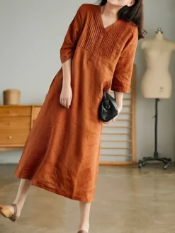 Women's Work Dress Sheath Dress Semi Formal Dress Fashion Midi Dress Button V Neck Half Sleeve Plain Loose Fit White Blue Orange Fall Winter L XL XXL 3XL -Party Prom Dresses Sales Store pparcl1692601428029