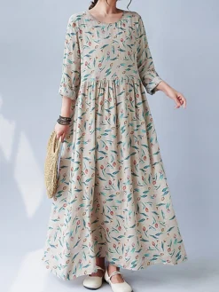 Women's Casual Dress Linen Dress Swing Dress Maxi Long Dress Linen Fashion Modern Outdoor Daily Holiday Crew Neck Print Long Sleeve Fall Winter Autumn 2023 Loose Fit Apricot Flower L XL 2XL 23 Women's Casual Dress Linen Dress Swing Dress Maxi Long Dress Linen Fashion Modern Outdoor Daily Holiday Crew Neck Print Long Sleeve Fall Winter Autumn 2023 Loose Fit Apricot Flower L XL 2XL -Party Prom Dresses Sales Store ppliin1693553152005
