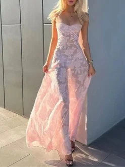 Women's Prom Dress Party Dress Corset Dress Long Dress Maxi Dress Pink Sleeveless Pure Color Lace Spring Fall Winter Spaghetti Strap Fashion Winter Dress Evening Party Wedding Guest 2023 S M L XL -Party Prom Dresses Sales Store ppwszq1692169045590