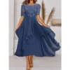 Women‘s Semi Formal Party Dress Lace Dress Midi Dress Wine Blue Green Short Sleeve Embroidery Lace Fall Spring Summer Crew Neck Fashion Wedding Guest Fall Dress 2023 S M L XL XXL 3XL