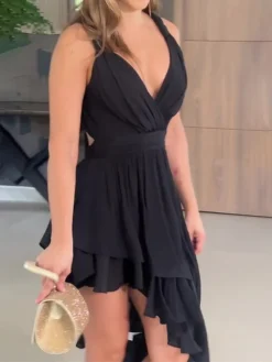 Women‘s Prom Dress Party Dress Wedding Guest Dress Black Dress Long Dress Maxi Dress Sleeveless Pure Color Ruffle Summer Spring Deep V Fashion Birthday Evening Party Wedding Guest S M L XL 2XL 3XL -Party Prom Dresses Sales Store pseiqs1686201595829