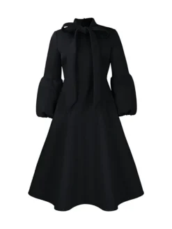 Women's Prom Dress Party Dress Swing Dress Long Dress Maxi Dress Black Yellow Red Long Sleeve Pure Color Lace Up Fall Winter Autumn Crew Neck Fashion Winter Dress Wedding Guest Birthday 2023 S M L XL -Party Prom Dresses Sales Store ptrmzy1695203653688