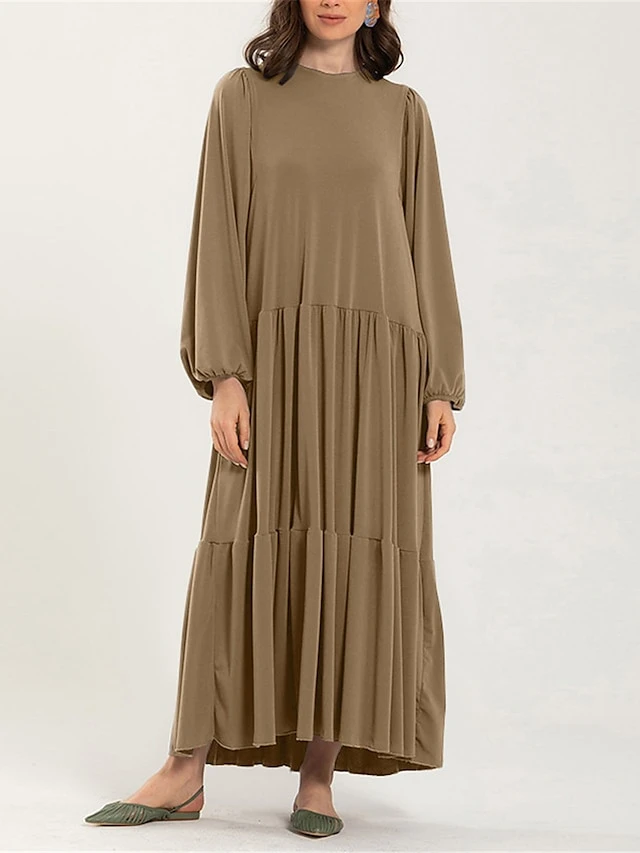 Women's Casual Dress Cotton Linen Dress Maxi Long Dress Cotton Blend Basic Classic Outdoor Daily Vacation Crew Neck Ruched Ruffle Long Sleeve Fall Winter Autumn 2023 Loose Fit Black Blue Brown Plain 1 Women's Casual Dress Cotton Linen Dress Maxi Long Dress Cotton Blend Basic Classic Outdoor Daily Vacation Crew Neck Ruched Ruffle Long Sleeve Fall Winter Autumn 2023 Loose Fit Black Blue Brown Plain