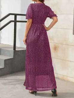 Women's Long Dress Maxi Dress Party Dress Formal Dress Summer Dress Pure Color Streetwear Modern Party Outdoor Holiday Lace Up Split Short Sleeve V Neck Dress Loose Fit Black Red Blue Summer Spring S -Party Prom Dresses Sales Store puczjv1678860556802