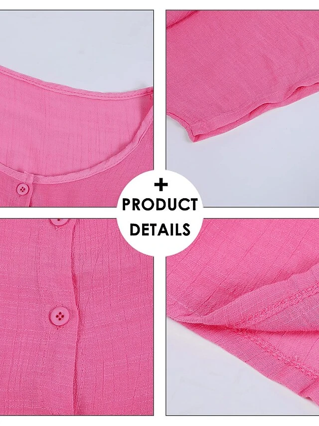 Women's Casual Dress Shirt Dress Cotton Linen Dress Mini Dress Blue Purple Pink Short Sleeve Pure Color Spring Summer V Neck Beach Basic Daily Weekend Loose Fit Linen S M L XL XXL 3XL 18 Women's Casual Dress Shirt Dress Cotton Linen Dress Mini Dress Blue Purple Pink Short Sleeve Pure Color Spring Summer V Neck Beach Basic Daily Weekend Loose Fit Linen S M L XL XXL 3XL - Image 18