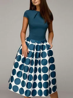 Women's Casual Dress Swing Dress Midi Dress Black Red Blue Short Sleeve Polka Dot Print Summer Spring Crew Neck Classic Party 2023 S M L XL XXL 13 Women's Casual Dress Swing Dress Midi Dress Black Red Blue Short Sleeve Polka Dot Print Summer Spring Crew Neck Classic Party 2023 S M L XL XXL -Party Prom Dresses Sales Store puycet1633679263685