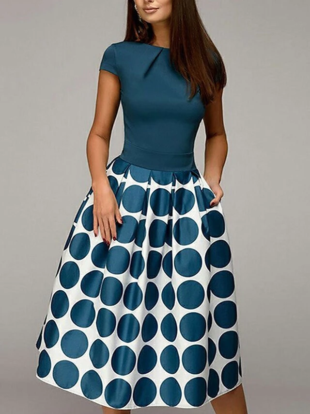 Women's Casual Dress Swing Dress Midi Dress Black Red Blue Short Sleeve Polka Dot Print Summer Spring Crew Neck Classic Party 2023 S M L XL XXL 7 Women's Casual Dress Swing Dress Midi Dress Black Red Blue Short Sleeve Polka Dot Print Summer Spring Crew Neck Classic Party 2023 S M L XL XXL - Image 7