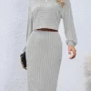 Women's Two Piece Dress Set Casual Dress Skirt Set Outdoor Daily Active Fashion Ribbed Midi Dress Turtleneck Long Sleeve Plain Loose Fit Black Wine Gray Fall Winter S M L XL XXL