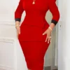 Women's Work Dress Sheath Dress Semi Formal Dress Fashion Office Daily Workfashion Midi Dress Button Crew Neck Long Sleeve Plain Slim Yellow Red Blue Fall Winter S M L XL XXL