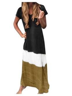 Women's T Shirt Dress Tee Dress Maxi Long Dress Black Blue Gray Yellow Red Short Sleeve Color Block Patchwork Spring Summer Round Neck Casual Boom Sale Dress S M L XL XXL 3XL 4XL 5XL -Party Prom Dresses Sales Store pvmlho1666946211394