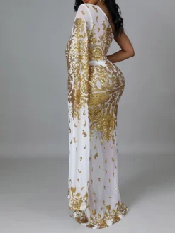 Women's Party Dress Sequin Dress Sheath Dress Long Dress Maxi Dress Black Gold Long Sleeve Floral Print Spring Fall Winter One Shoulder Fashion Party Winter Dress Evening Party Slim 2023 S M L XL XXL -Party Prom Dresses Sales Store pwzijn1657190187271