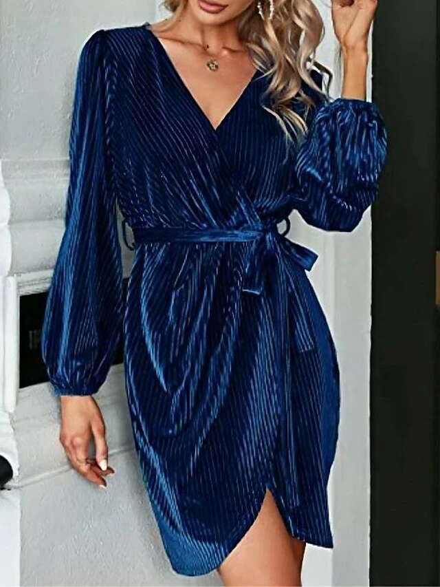 Women‘s Christmas Party Dress Velvet Dress Wedding Guest Dress Mini Dress Wine Blue Dark Green Long Sleeve Pure Color With Belt Spring Fall Winter V Neck Fashion Winter Dress Evening Party 2 Women‘s Christmas Party Dress Velvet Dress Wedding Guest Dress Mini Dress Wine Blue Dark Green Long Sleeve Pure Color With Belt Spring Fall Winter V Neck Fashion Winter Dress Evening Party - Image 2