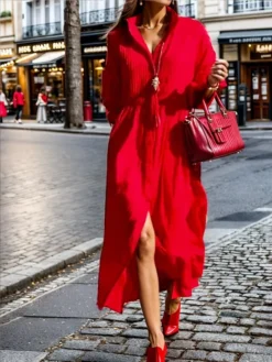 Women's Shirt Dress Casual Dress Cotton Linen Dress Maxi Long Dress Polyester Belt Not Included Fashion Basic Outdoor Daily Vacation Shirt Collar Ruffle Button Long Sleeve Summer Spring Fall