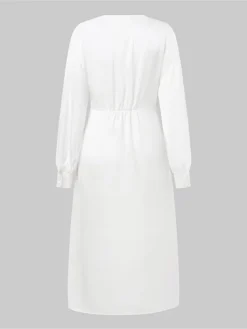 Women's Work Dress Satin Dress White Dress Fashion Midi Dress Lace Up V Neck Long Sleeve Plain Loose Fit White Fall Winter S M L XL XXL -Party Prom Dresses Sales Store pytoat1693374219623