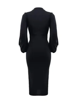 Women's Work Dress Sheath Dress Black Dress Fashion Midi Dress Ruched Crew Neck Long Sleeve Plain Slim Black Pink Red Fall Winter S M L XL -Party Prom Dresses Sales Store pzcswg1693214211959