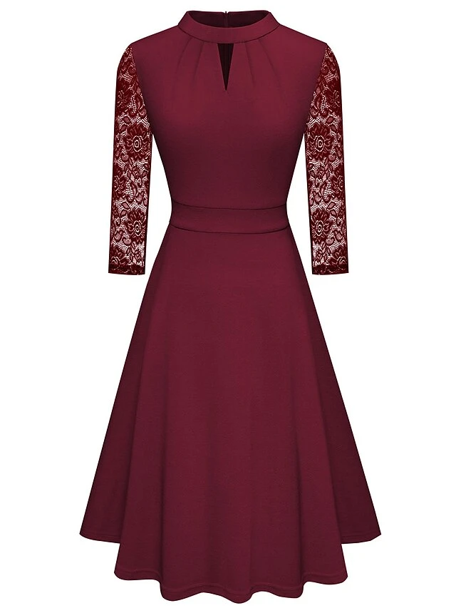 Women's Work Dress Semi Formal Dress A Line Dress Fashion Midi Dress Hollow Out Crew Neck Long Sleeve Plain Regular Fit Black Pink Wine Fall Winter S M L XL XXL 9 Women's Work Dress Semi Formal Dress A Line Dress Fashion Midi Dress Hollow Out Crew Neck Long Sleeve Plain Regular Fit Black Pink Wine Fall Winter S M L XL XXL - Image 9