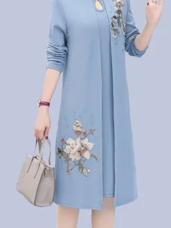 Women's Two Piece Dress Set Print Dress Outdoor Vacation Casual Print Midi Dress Stand Collar Long Sleeve Floral Loose Fit Pink Wine Blue Fall Winter XL XXL XXXL 4XL 5XL -Party Prom Dresses Sales Store pzpczx1675853177162