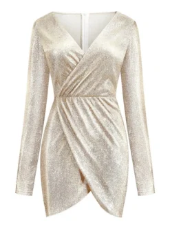 Women's Party Dress Sequin Dress Sheath Dress Mini Dress Silver Black Pink Long Sleeve Pure Color Sequins Fall Winter Autumn V Neck Fashion Party Winter Dress Birthday 2022 S M L XL XXL 3XL 4XL 5XL -Party Prom Dresses Sales Store qacdbg1634099227457