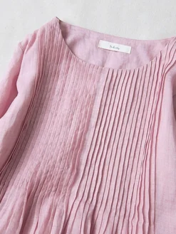 Women's Casual Dress Cotton Linen Dress Swing Dress Midi Dress Cotton Blend Basic Casual Outdoor Daily Crew Neck Ruched Pocket Short Sleeve Summer Spring 2023 Loose Fit White Pink Purple Plain M L XL -Party Prom Dresses Sales Store qakygv1676278281116