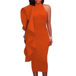 Women‘s Cocktail Party Dress Wedding Guest Dress Sheath Dress Midi Dress Green Black Blue Sleeveless Pure Color Ruffle Fall Spring Autumn Turtleneck S M L XL XXL -Party Prom Dresses Sales Store qbyokf1635431728167