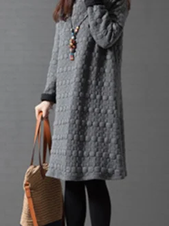 Women's Work Dress Sheath Dress Black Dress Fashion Midi Dress Ruched Turtleneck Long Sleeve Plain Loose Fit Black Wine Gray Fall Winter M L XL XXL -Party Prom Dresses Sales Store qcajzq1693300598778