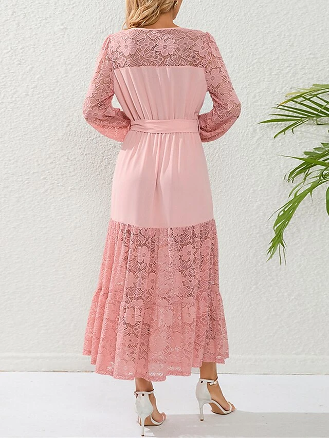 Women's Prom Dress Party Dress Lace Dress Long Dress Maxi Dress Black Pink Red Long Sleeve Pure Color Lace Spring Fall Winter Crew Neck Fashion Winter Dress Birthday Evening Party 2023 S M L XL XXL 4 Women's Prom Dress Party Dress Lace Dress Long Dress Maxi Dress Black Pink Red Long Sleeve Pure Color Lace Spring Fall Winter Crew Neck Fashion Winter Dress Birthday Evening Party 2023 S M L XL XXL - Image 4