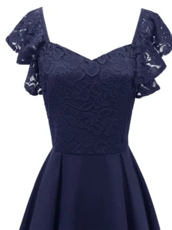 Women‘s Party Dress Wedding Guest Dress Lace Dress Swing Dress Midi Dress Wine Navy Blue Short Sleeve Pure Color Lace Spring Summer V Neck Party Party Spring Dress 2022 S M L XL XXL -Party Prom Dresses Sales Store qcqouk1631505764438