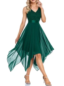 Women's Party Dress Lace Dress Cocktail Dress Midi Dress Black Green Sleeveless Pure Color Lace Fall Winter Autumn V Neck Fashion Vacation 2023 S M L XL XXL -Party Prom Dresses Sales Store qcwfrd1693535460709