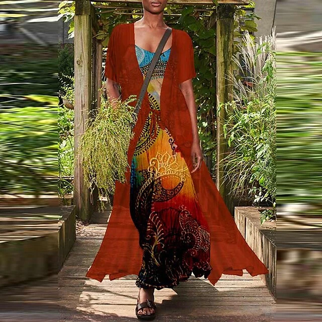 Women's Dress Set Two Piece Dress Chiffon Dress Long Dress Maxi Dress Black Red Navy Blue Short Sleeve Floral Lace Up Summer Spring Crew Neck Stylish Loose Fit 2023 S M L XL XXL 3XL 4XL 5XL 2 Women's Dress Set Two Piece Dress Chiffon Dress Long Dress Maxi Dress Black Red Navy Blue Short Sleeve Floral Lace Up Summer Spring Crew Neck Stylish Loose Fit 2023 S M L XL XXL 3XL 4XL 5XL - Image 2