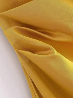 Women's Prom Dress Party Dress Satin Dress Midi Dress Yellow Pink Sleeveless Pure Color Ruched Fall Winter Autumn Spaghetti Strap Fashion Evening Party Vacation 2023 S M L -Party Prom Dresses Sales Store qddftj1695268638076