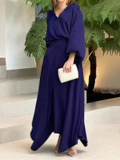 Women's Two Piece Dress Set Casual Dress Skirt Set Daily Date Streetwear Elegant Pocket Long Dress Maxi Dress Shirt Collar Long Sleeve Plain Loose Fit Black Wine Blue Fall Winter S M L XL XXL -Party Prom Dresses Sales Store qdkutq1694085333424