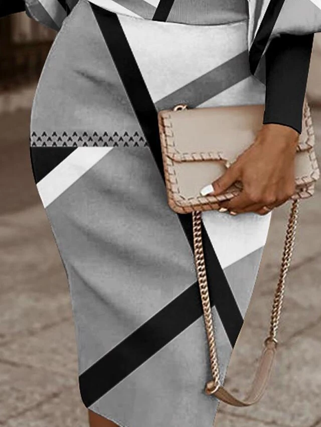 Women's Christmas Casual Dress Bodycon Sheath Dress Mini Dress Black And White Black Khaki Long Sleeve Geometric Patchwork Winter Fall Autumn V Neck Modern 2022 S M L XL XXL 10 Women's Christmas Casual Dress Bodycon Sheath Dress Mini Dress Black And White Black Khaki Long Sleeve Geometric Patchwork Winter Fall Autumn V Neck Modern 2022 S M L XL XXL - Image 10