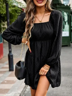 Women's Work Dress Black Dress Semi Formal Dress Fashion Mini Dress Ruched Square Neck Long Sleeve Plain Loose Fit Black Red Army Green Fall S M L XL 25 Women's Work Dress Black Dress Semi Formal Dress Fashion Mini Dress Ruched Square Neck Long Sleeve Plain Loose Fit Black Red Army Green Fall S M L XL -Party Prom Dresses Sales Store qdwuip1693300576578