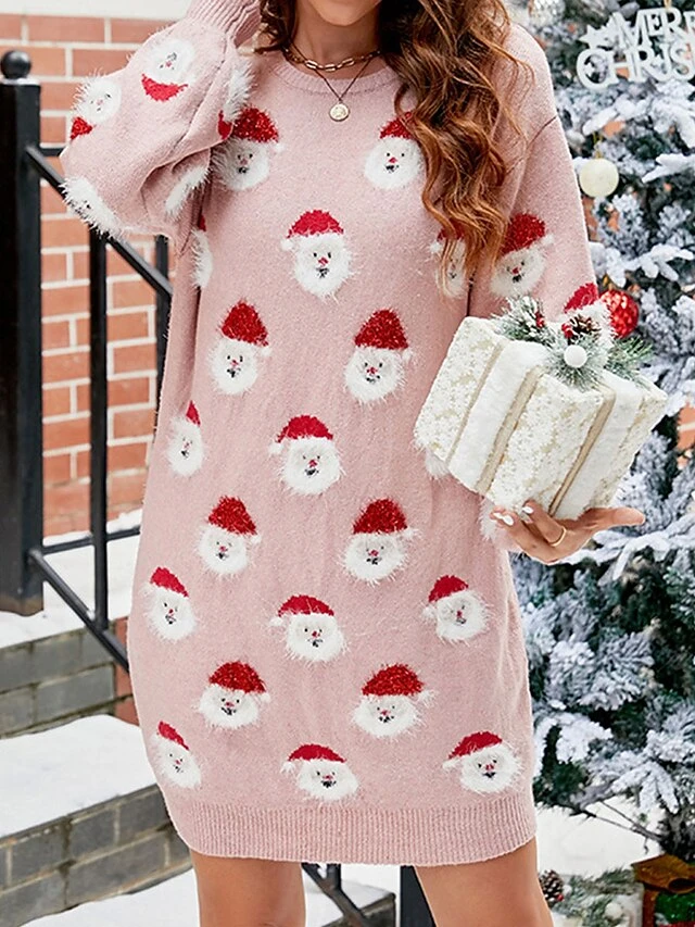 Women's Christmas Dress Sweater Dress Christmas Sweater Dress Mini Dress Ugly Ugly Christmas Christmas Daily Vacation Going Out Crew Neck Long Sleeve Patchwork 2023 Loose Fit Black Pink Green S M L XL 5 Women's Christmas Dress Sweater Dress Christmas Sweater Dress Mini Dress Ugly Ugly Christmas Christmas Daily Vacation Going Out Crew Neck Long Sleeve Patchwork 2023 Loose Fit Black Pink Green S M L XL - Image 5