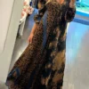 Women's Work Dress Casual Dress Swing Dress Fashion Winter Dress Daily Long Dress Maxi Dress Ruched Print V Neck Long Sleeve Leopard Loose Fit Brown Fall Winter S M L XL XXL