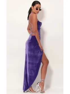 Women‘s Party Dress Wedding Guest Dress Velvet Dress Red Long Dress Maxi Dress Purple Red Wine Sleeveless Pure Color Lace Up Split Velvet Spring Summer Spaghetti Strap Elegant Sexy Slim S M L XL XXL -Party Prom Dresses Sales Store qesuqs1625643722663