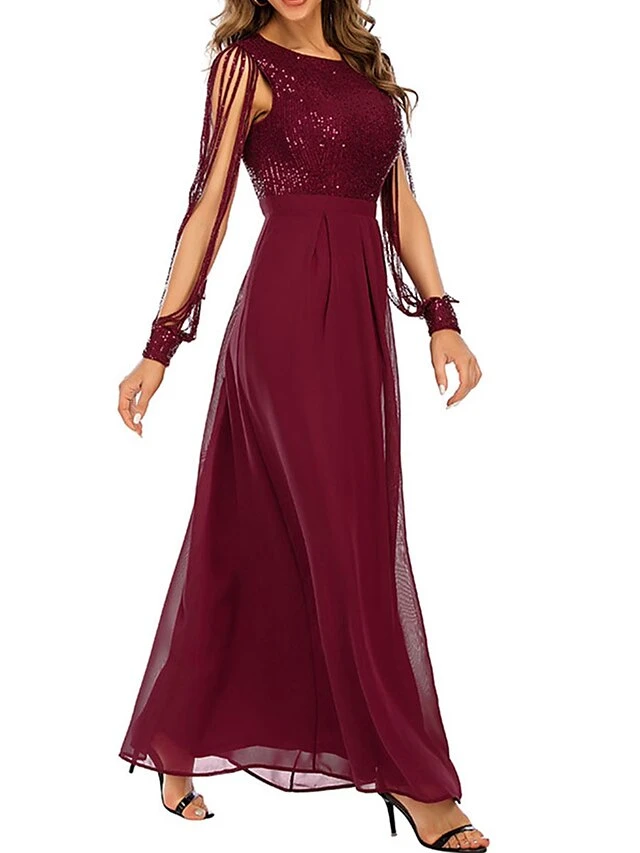 Women‘s Party Dress Sequin Dress Wedding Guest Dress Long Dress Maxi Dress Wine Long Sleeve Pure Color Sparkly Glitter Sequins Spring Fall Winter Crew Neck Fashion Winter Dress Wedding Guest 2 Women‘s Party Dress Sequin Dress Wedding Guest Dress Long Dress Maxi Dress Wine Long Sleeve Pure Color Sparkly Glitter Sequins Spring Fall Winter Crew Neck Fashion Winter Dress Wedding Guest - Image 2