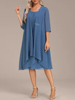 Women's Two Piece Dress Set Party Dress Chiffon Dress Party Wedding Guest Fashion Elegant Ruffle Midi Dress Crew Neck 3/4 Length Sleeve Plain Loose Fit Blue Fall Winter S M L XL XXL 11 Women's Two Piece Dress Set Party Dress Chiffon Dress Party Wedding Guest Fashion Elegant Ruffle Midi Dress Crew Neck 3/4 Length Sleeve Plain Loose Fit Blue Fall Winter S M L XL XXL -Party Prom Dresses Sales Store qezidu1696604913012