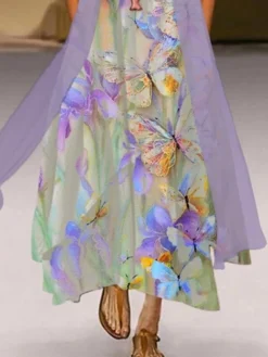 Women's Dress Set Two Piece Dress A Line Dress Maxi Long Dress Light Green Purple Short Sleeve Animal Ruched Spring Summer Crew Neck Casual Daily Vacation 2023 S M L XL XXL 3XL -Party Prom Dresses Sales Store qfbjih1664181203269