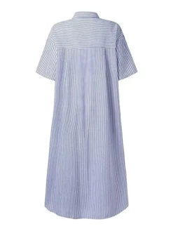 Women's Shirt Dress Casual Dress Cotton Linen Dress Maxi Long Dress Polyester Fashion Modern Outdoor Daily Vacation Shirt Collar Button Print Half Sleeve Summer Spring Fall 2023 Loose Fit Black Blue -Party Prom Dresses Sales Store qfbsec1689933198418