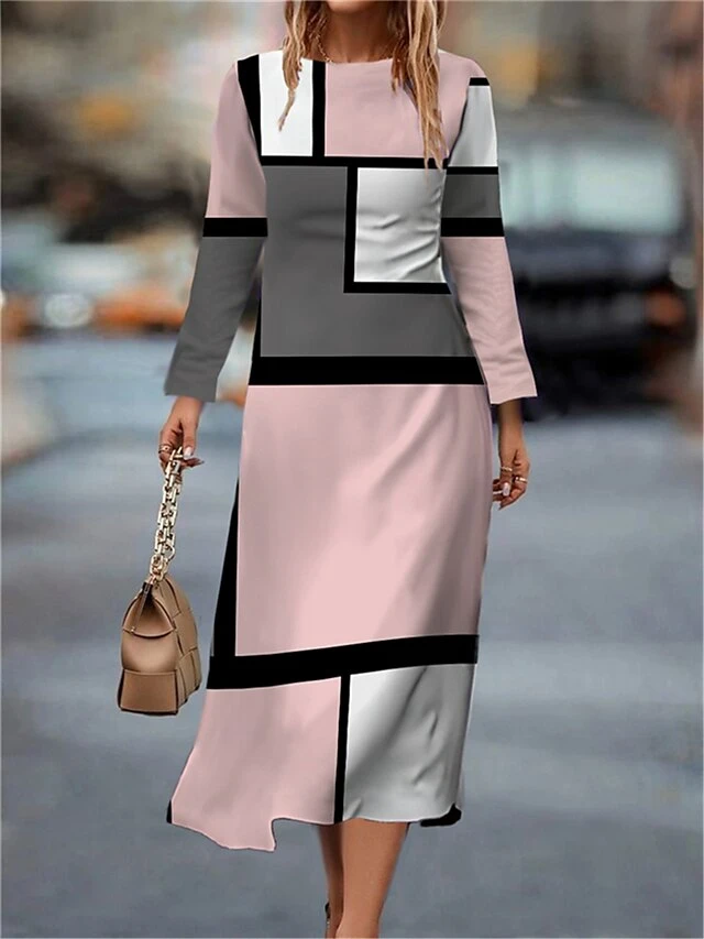 Women's Work Dress Casual Dress Semi Formal Dress Fashion Winter Dress Daily Midi Dress Print Crew Neck Long Sleeve Geometric Plaid Slim Light Pink Pink Blue Fall Winter S M L XL XXL 1 Women's Work Dress Casual Dress Semi Formal Dress Fashion Winter Dress Daily Midi Dress Print Crew Neck Long Sleeve Geometric Plaid Slim Light Pink Pink Blue Fall Winter S M L XL XXL