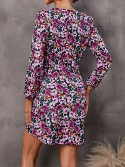 Women's Work Dress Semi Formal Dress Wrap Dress Fashion Mini Dress Ruffle Layered V Neck Long Sleeve Floral Regular Fit Red Purple Orange Fall S M L XL XXL -Party Prom Dresses Sales Store qgigqo1693300633186