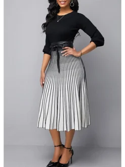 Women's A Line Dress Modern Dress Church Dress Midi Dress Black Long Sleeve Striped Patchwork Summer Spring Crew Neck Elegant Winter Dress Fall Dress 2023 S M L XL 2XL 3XL 4XL 5XL 7 Women's A Line Dress Modern Dress Church Dress Midi Dress Black Long Sleeve Striped Patchwork Summer Spring Crew Neck Elegant Winter Dress Fall Dress 2023 S M L XL 2XL 3XL 4XL 5XL -Party Prom Dresses Sales Store qgpezi1661924814332