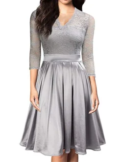 Women's Party Dress Lace Dress Cocktail Dress Midi Dress Black White Wine 3/4 Length Sleeve Pure Color Lace Summer Spring Fall V Neck Party Wedding Guest Fall Dress Spring Dress 2023 S M L XL 2XL -Party Prom Dresses Sales Store qgvytv1676614005897