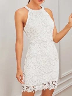 Women's Party Dress Lace Dress Homecoming Dress Mini Dress White Sleeveless Pure Color Lace Summer Spring Halter Neck Stylish Spring Dress Loose Fit 2023 XS S M L -Party Prom Dresses Sales Store qgyxdf1645601055672