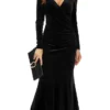 Women‘s Party Dress Wedding Guest Dress Sheath Dress Trumpet / Mermaid Dress Long Dress Maxi Dress Black Wine Purple Long Sleeve Pure Color Ruched Fall Autumn V Neck Elegant Winter Dress Evening Party