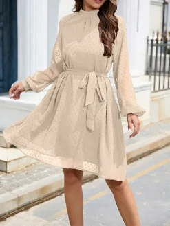 Women's Work Dress Chiffon Dress Black Dress Fashion Mini Dress Lace Up Ruched Crew Neck Long Sleeve Plain Loose Fit Black White Wine Fall Winter S M L XL XXL 33 Women's Work Dress Chiffon Dress Black Dress Fashion Mini Dress Lace Up Ruched Crew Neck Long Sleeve Plain Loose Fit Black White Wine Fall Winter S M L XL XXL -Party Prom Dresses Sales Store qhmckd1693373940262